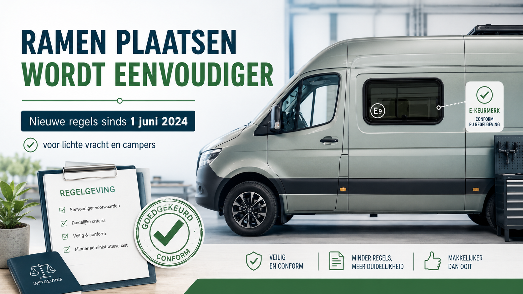 Overzicht van de regelgeving voor het plaatsen van ramen in lichte vracht en campers vanaf 1 juni 2024