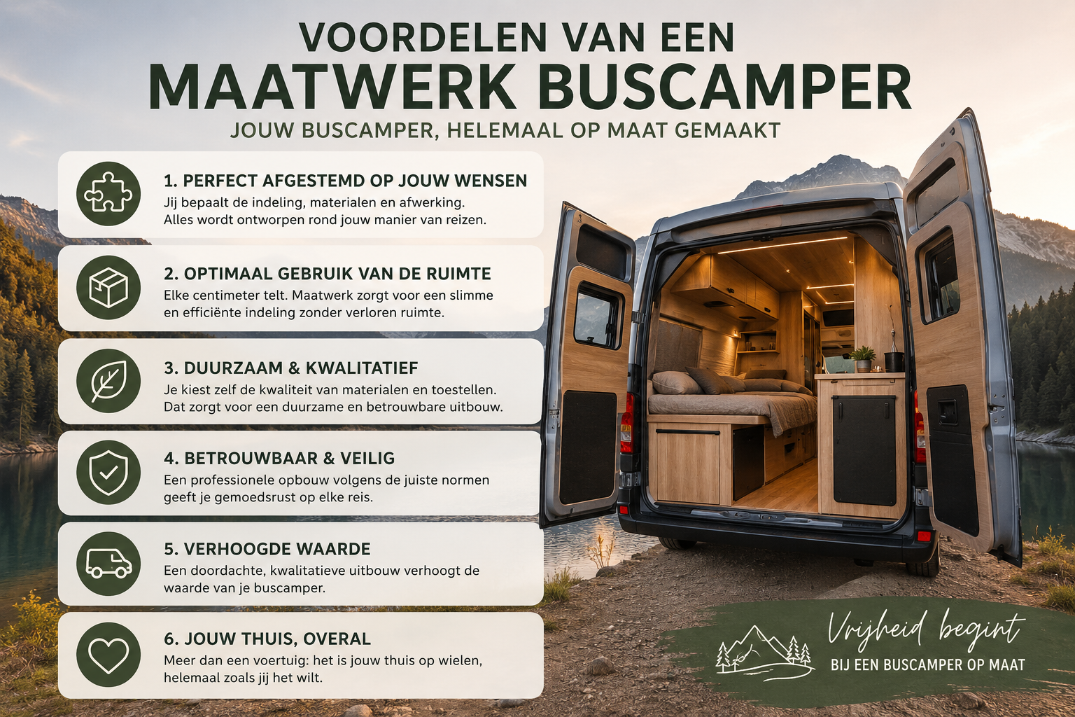Overzicht van de voordelen van een maatwerk buscamper met aangepaste indeling en materiaalkeuze